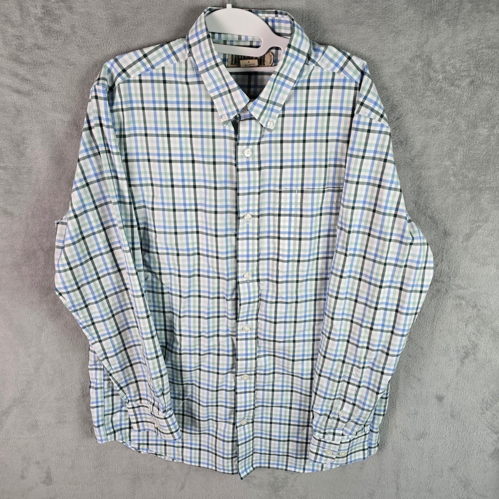 Duluth Trading Co Mens Large Trim Fit Plaid Button Down‎ Shirt Blue Green White
